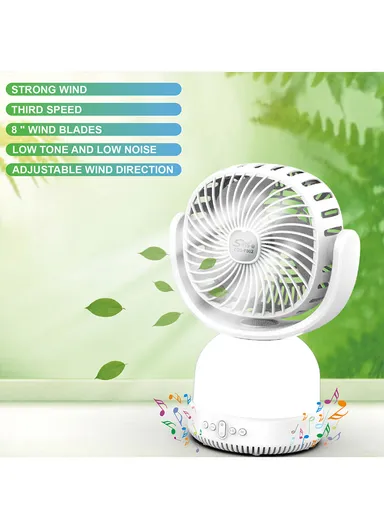 Multifunctional Rechargeable Desk Fan with LED Light &amp; Wireless Speaker ZQS-F802