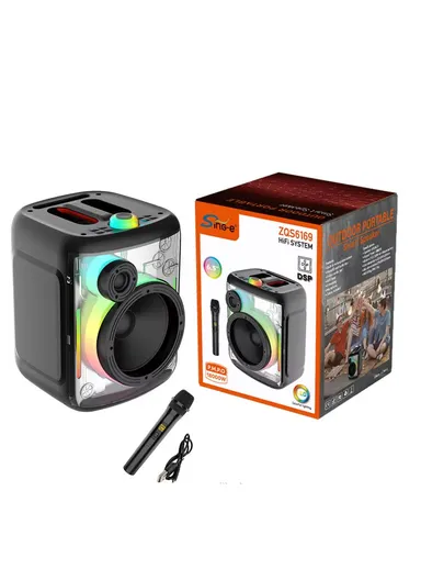 6.5" + Tweeter Portable Hi-Fi BT Home Stereo Subwoofer Karaoke Speaker Professional Wireless With Wireless Microphone ZQS-6169