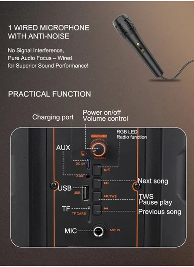 1800mAh DJ Speaker Subwoofer Wireless BT Sound BOX Party Speaker ZQS-805