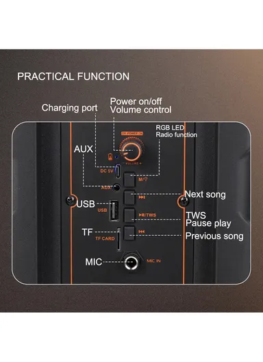1800mAh DJ Speaker Subwoofer Wireless BT Sound BOX Party Speaker ZQS-805