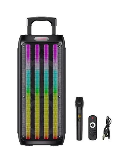 Dual 8" DJ Sound Bass Sound Wireless Speaker Karaoke Machine with LED Light Music System Support Trolley Speaker ZQS8232 