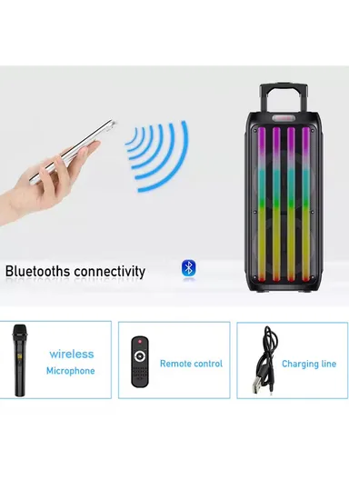 Dual 8" DJ Sound Bass Sound Wireless Speaker Karaoke Machine with LED Light Music System Support Trolley Speaker ZQS8232 