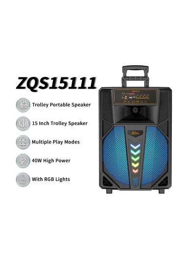 15" Trolley Bluetooth Speaker, Portable Party Dj Wireless Trolley Speaker ZQS-15111