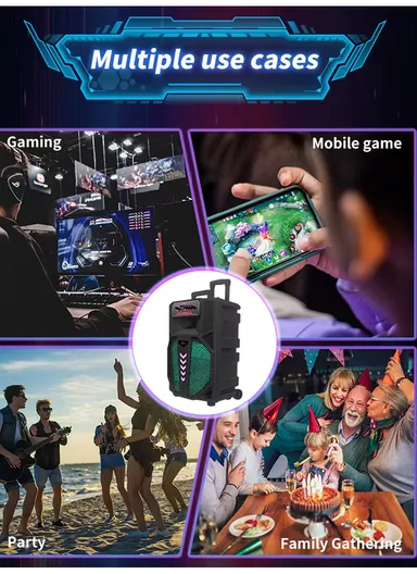 15" Trolley Bluetooth Speaker, Portable Party Dj Wireless Trolley Speaker ZQS-15111