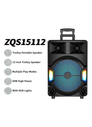 Super Bass Party Trolley Speaker With Wireless Microphones Remote Control ZQS-15112