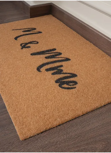 M &amp; M Me Text Printed Door Mat 46 x 76 cm - Light Brown / Black