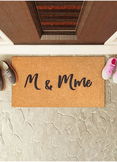 M &amp; M Me Text Printed Door Mat 46 x 76 cm - Light Brown / Black