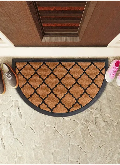 Hexagon Lattice Zymta Door Mat 40 x 70 cm - Light Brown / Black
