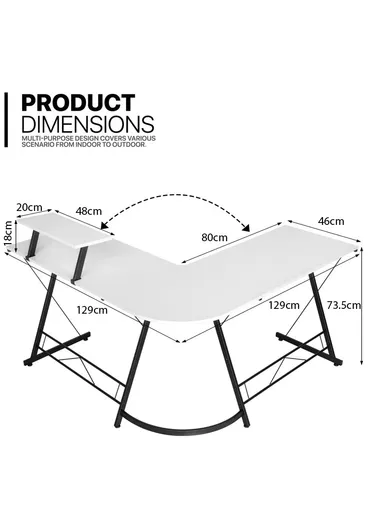 Portable Folding Computer &amp; Workstation Desk Simple Style Desk With Industrial Folding Steel Stand (L258x W46 x H73.6)cm - White