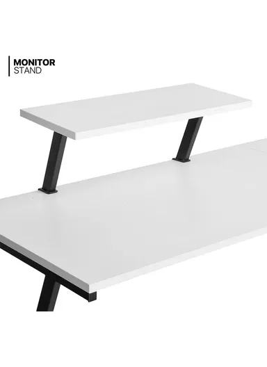 Portable Folding Computer &amp; Workstation Desk Simple Style Desk With Industrial Folding Steel Stand (L258x W46 x H73.6)cm - White