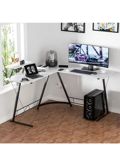 Portable Folding Computer &amp; Workstation Desk Simple Style Desk With Industrial Folding Steel Stand (L258x W46 x H73.6)cm - White