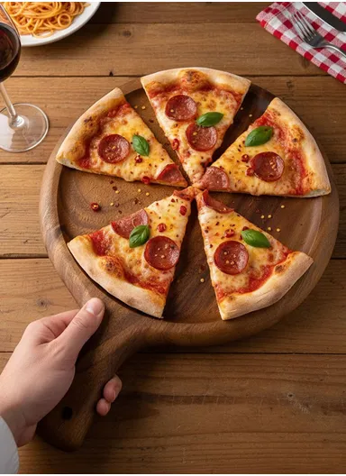 25cm Acacia Wood Pizza Serving Board with Handle HS-9006