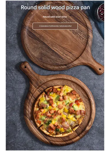 25cm Acacia Wood Pizza Serving Board with Handle HS-9006