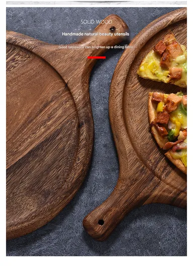 25cm Acacia Wood Pizza Serving Board with Handle HS-9006