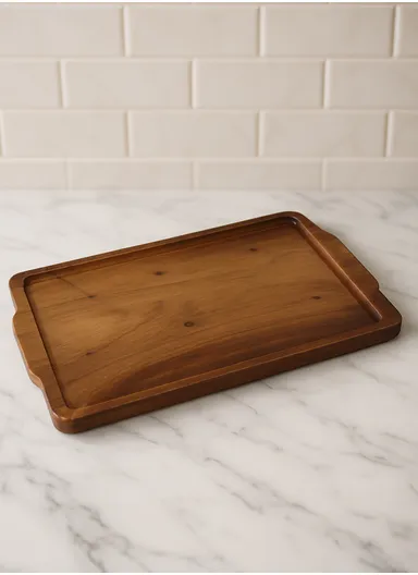 Wooden Serving Tray Non-Slip, Sturdy &amp; Drop-Resistant HS-9009 (L41 x W26)cm