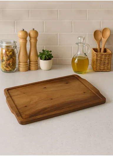 Wooden Serving Tray Non-Slip, Sturdy &amp; Drop-Resistant HS-9009 (L41 x W26)cm