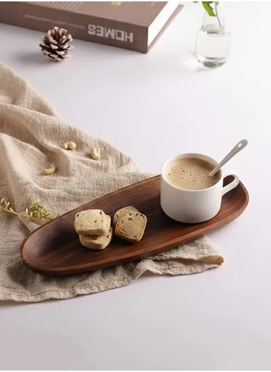 Acacia Wooden Seed-Shaped Tray For Serving Snacks, Coffee &amp; Breakfast (L30 × W12.5 × H2)cm 