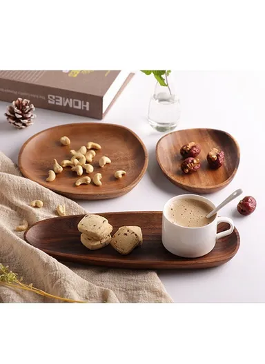 Acacia Wooden Seed-Shaped Tray For Serving Snacks, Coffee &amp; Breakfast (L30 × W12.5 × H2)cm 