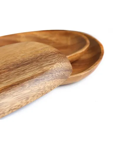 Acacia Wooden Seed-Shaped Tray For Serving Snacks, Coffee &amp; Breakfast (L30 × W12.5 × H2)cm 