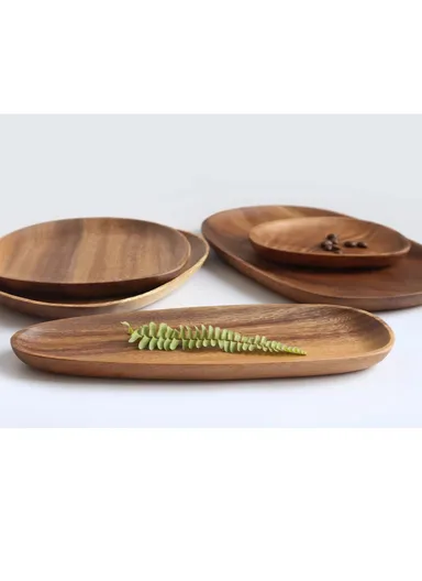 Acacia Wooden Seed-Shaped Tray For Serving Snacks, Coffee &amp; Breakfast (L30 × W12.5 × H2)cm 