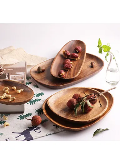 Acacia Wooden Seed-Shaped Tray For Serving Snacks, Coffee &amp; Breakfast (L30 × W12.5 × H2)cm 