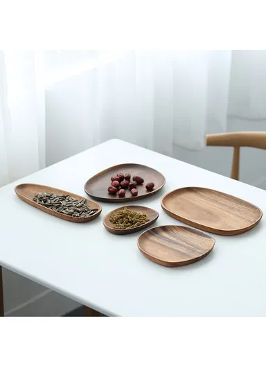 Acacia Wooden Seed-Shaped Tray For Serving Snacks, Coffee &amp; Breakfast (L30 × W12.5 × H2)cm 