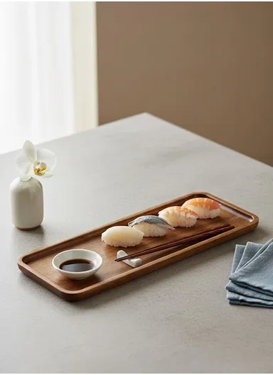 Acacia Wooden Rectangular Tray For Serving Snacks, Coffee &amp; Breakfast (L32 x W15 x T2)cm