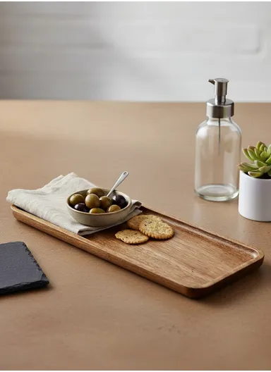 Acacia Wooden Rectangular Tray For Serving Snacks, Coffee &amp; Breakfast (L32 x W15 x T2)cm