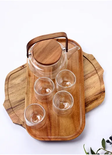 Acacia Wooden Rectangular Tray For Serving Snacks, Coffee &amp; Breakfast (L32 x W15 x T2)cm