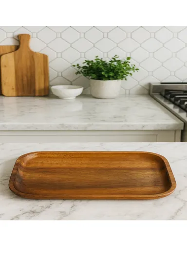 Acacia Wooden Rectangular Tray For Serving Snacks, Coffee &amp; Breakfast (L32 x W15 x T2)cm