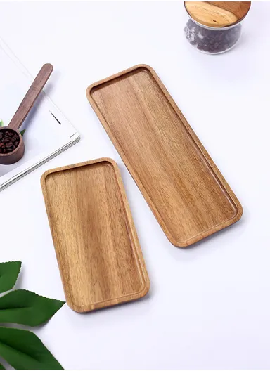Acacia Wooden Rectangular Tray For Serving Snacks, Coffee &amp; Breakfast (L32 x W15 x T2)cm