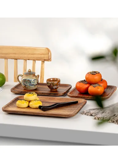 Acacia Wooden Rectangular Tray For Serving Snacks, Coffee &amp; Breakfast (L30 × W20 × H2)cm