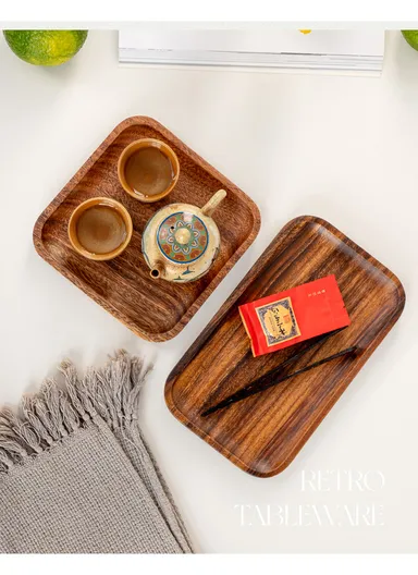 Acacia Wooden Rectangular Tray For Serving Snacks, Coffee &amp; Breakfast (L30 × W20 × H2)cm