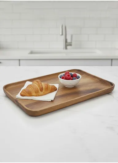 Acacia Wooden Rectangular Tray For Serving Snacks, Coffee &amp; Breakfast (L30 × W20 × H2)cm