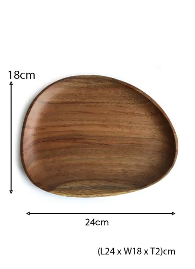Acacia Wooden Oval Tray For Serving Snacks, Coffee &amp; Breakfast (L24 x W18 x H2)cm