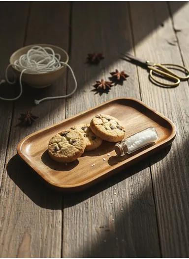 Acacia Wooden Rectangular Tray For Serving Snacks, Coffee &amp; Breakfast (L28 × W18 × T2)cm