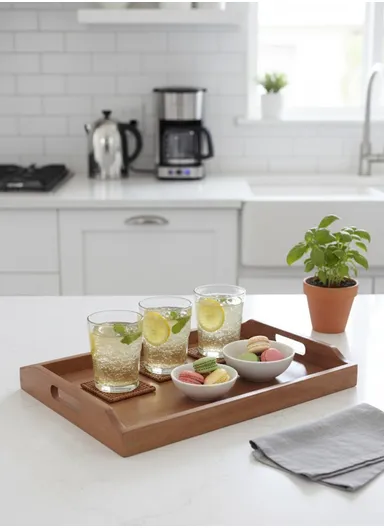 Wooden Serving Tray – Non-Slip, Sturdy &amp; Drop-Resistant (L30 x W20)cm