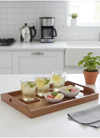 Wooden Serving Tray – Non-Slip, Sturdy &amp; Drop-Resistant (L38 x W26)cm