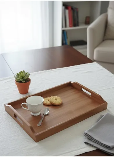 Wooden Serving Tray – Non-Slip, Sturdy &amp; Drop-Resistant (L38 x W26)cm