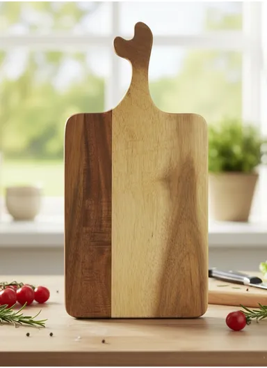 Wooden Cutting Board with Juice Groove &amp; Non-Slip Base (L39 x W17)cm