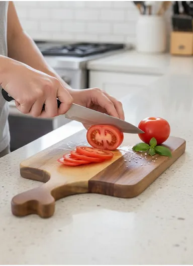 Wooden Cutting Board with Juice Groove &amp; Non-Slip Base (L39 x W17)cm