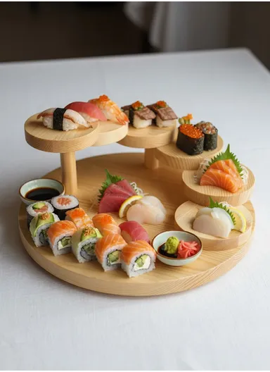 Step-By-Step Round Wooden Serving &amp; Display Board Set HS-2001