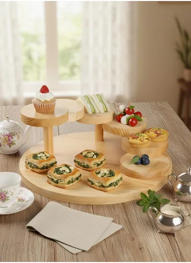Step-By-Step Round Wooden Serving &amp; Display Board Set HS-2001