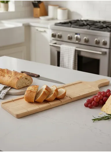 Eco-Friendly French Bread Cutting Board, Rubber Wood Serving Tray Plate for Bread Pizza Cheese Board Chopping Block HS-3012 (L50 x W11)cm