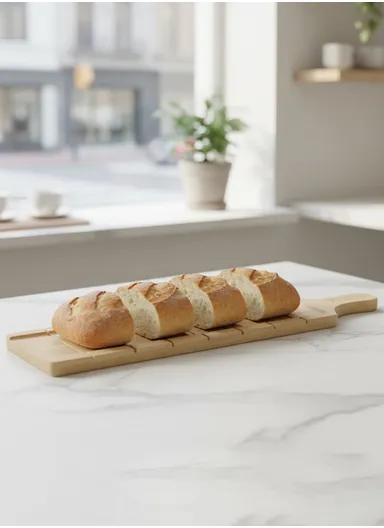 Eco-Friendly French Bread Cutting Board, Rubber Wood Serving Tray Plate for Bread Pizza Cheese Board Chopping Block HS-3012 (L50 x W11)cm