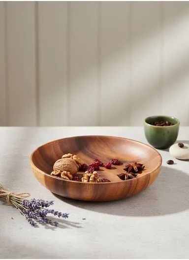 Anti-slip Acacia Wood Food Plate For Home, Cafeteria, Restaurants, Delis &amp; Bakeries (D20 x H4)cm