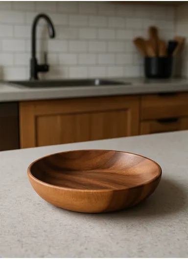 Anti-slip Acacia Wood Food Plate For Home, Cafeteria, Restaurants, Delis &amp; Bakeries (D20 x H4)cm