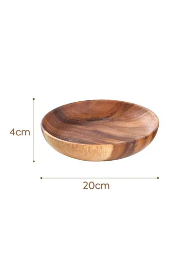 Anti-slip Acacia Wood Food Plate For Home, Cafeteria, Restaurants, Delis &amp; Bakeries (D20 x H4)cm