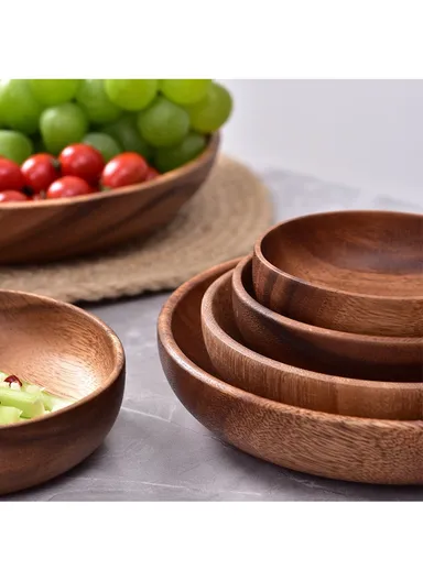 Anti-slip Acacia Wood Food Plate For Home, Cafeteria, Restaurants, Delis &amp; Bakeries (D20 x H4)cm