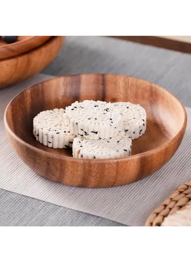 Anti-slip Acacia Wood Food Plate For Home, Cafeteria, Restaurants, Delis &amp; Bakeries (D20 x H4)cm